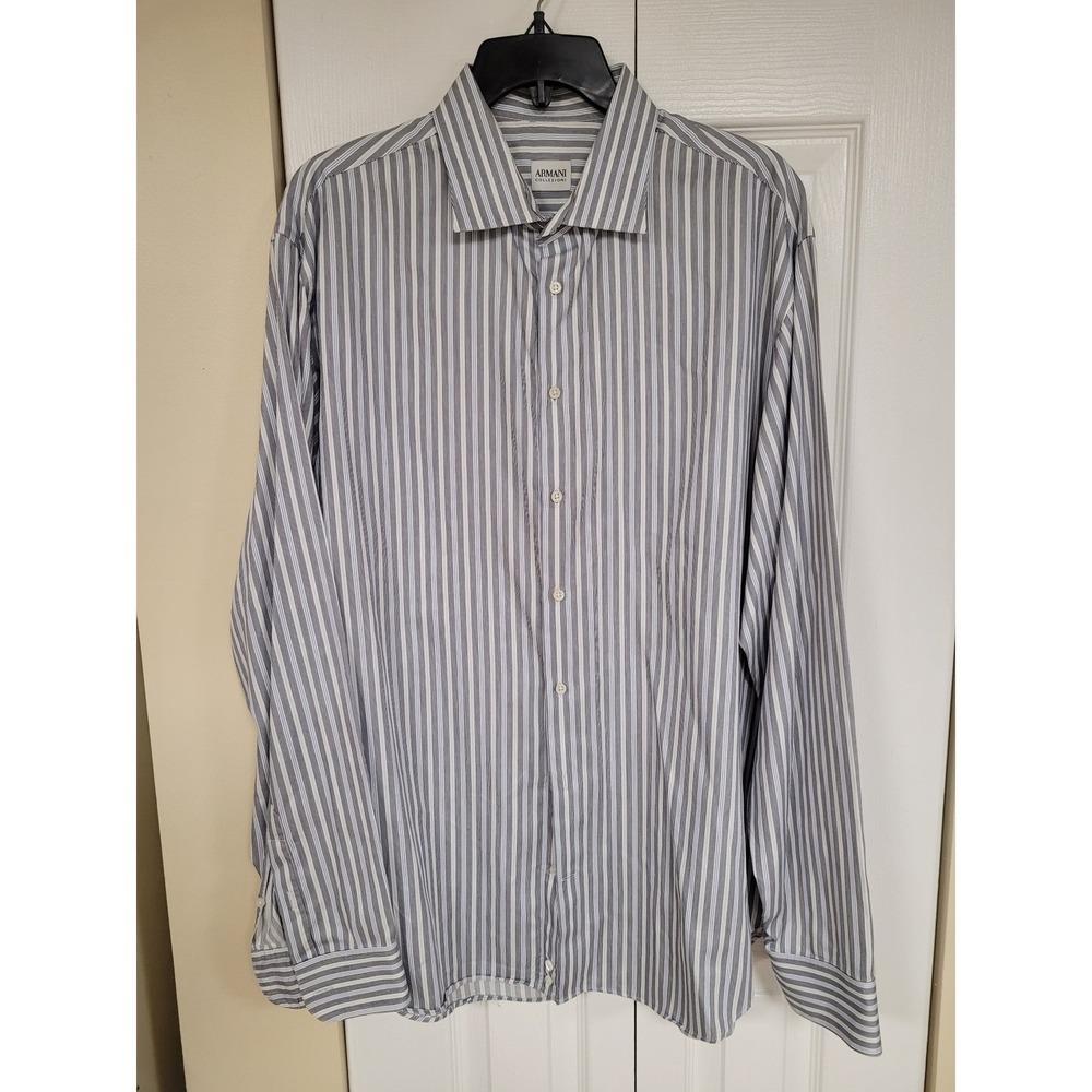 ARMANI Collezioni Mens Cotton Dress Shirt Striped Long‎ Sleeve Size 17.5 X 34.5